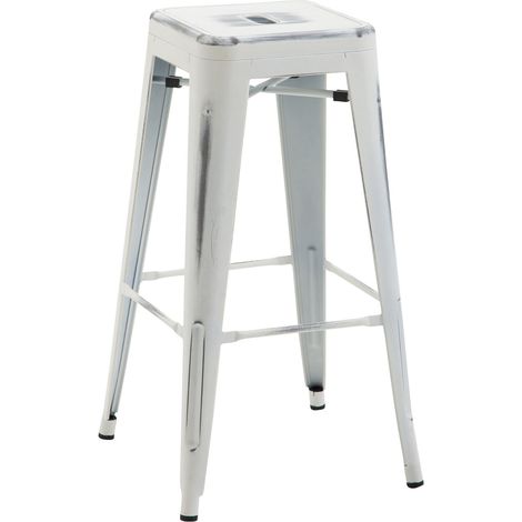 Taburete de bar x1 con reposapiés de diseño industrial en metal pintado en polvo blanco envejecido 100005006