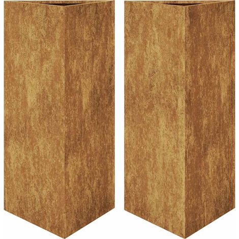 Vaso per fioriera aiuola rialzata piante fiori giardino terrazzi set da 2 triangolari 40 x 34,5 x 70 cm acciaio corten marrone 020039101
