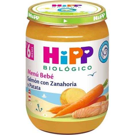 Tarrito de salmon con zanahoria y patata Bio +6M 190 g Hipp