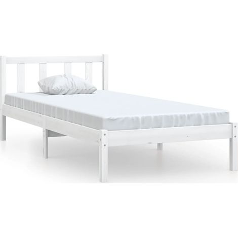 Bed Frame without Mattress White Solid Wood Single vidaXL (1/5)