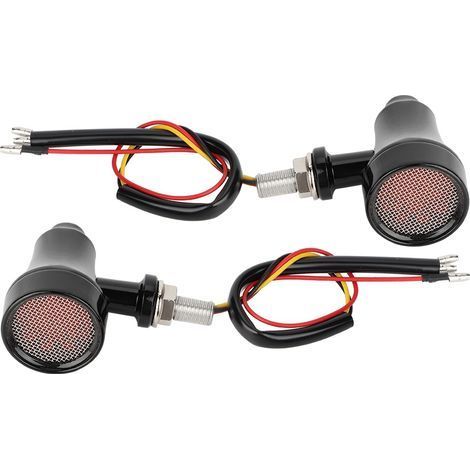 Clignotant Moto Rétro LED en Métal Noir - Feu de Stop & Lampe Flash avec Grille (1/5)