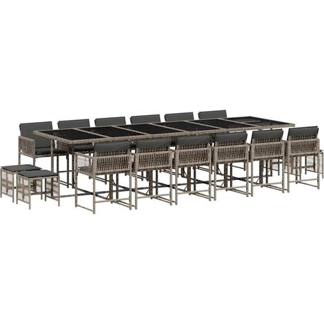 Maison Exclusive - 17-tlg. Garten-Essgruppe mit Kissen Grau Poly