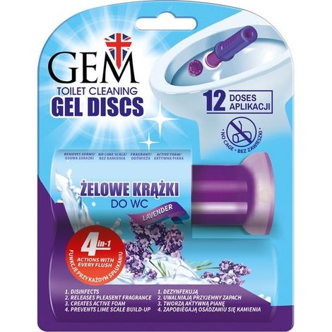 GEM WC-Reinigungsgel-Scheiben 4-in-1 XXL (12 Anwendungen) – Lavendel 75 ml