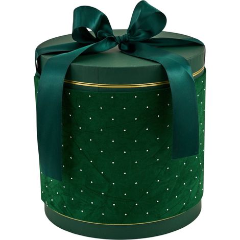 L'Arcolaio Scatola Natalizia Tonda in Velluto Piccolo Velvet Verde D 15,3x12,2 Cm (1/2)