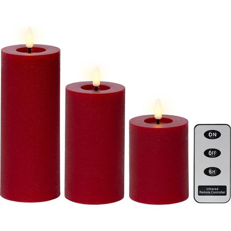 Candela di cera LED rossa, ø7 x 19 cm, 3 unità (1/3)