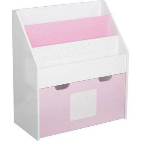 Atmosphera – Bibliothèque enfant avec tiroir et compartiments – Dimensions 62,5 x 30 x 70 cm – Structure en bois MDF – Couleurs blanc et rose (1/10)