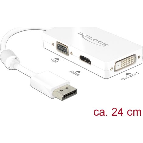 Adapterkabel displayport 1.1 stecker  1 x vga + 1 x hdmi + 1 x dvi 24+1 weiÃ delock