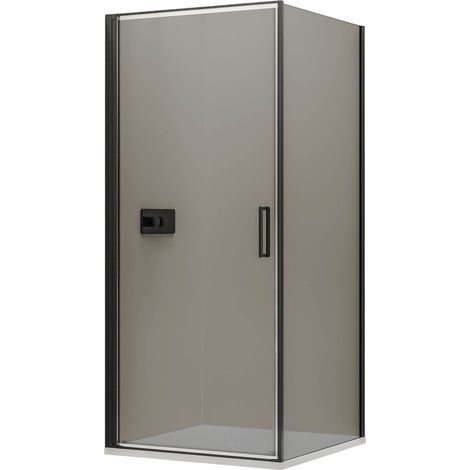BERNSTEIN - Cabina doccia angolare, vetro grigio, porta a battente, profilo nero opaco - NT 416 - 100x90x195cm 100 cm, 90 cm