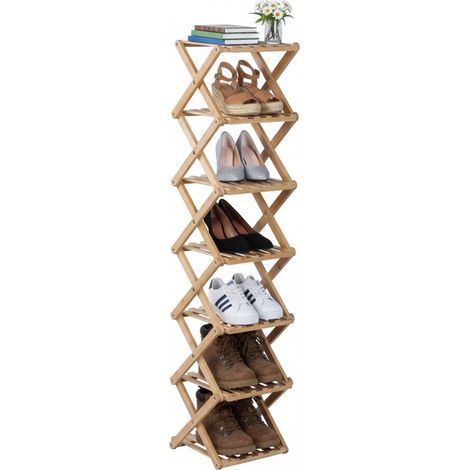 Faltbares Schuhregal aus Bambus - Platzsparendes, vertikales Design