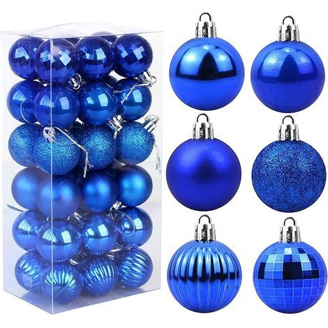 (Bleu royal 6 cm, 36 pièces) Boules de Noël originales, 36 pièces, décorations pour sapin, ornements, boules à damier, ensemble pastèque (1/5)
