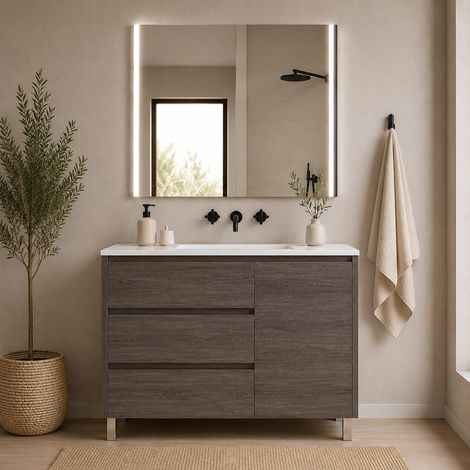 Mobile bagno con 3 cassetti, anta e lavabo ORIGENBATH VOLUM senza specchio 100x45 cm rovere smoky