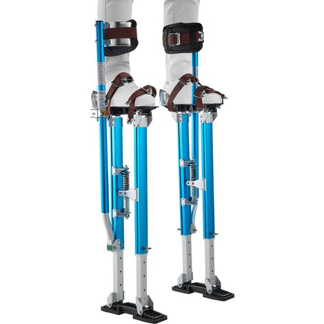 Échasses de Plaquiste Réglables 605-1023 mm, Échasses pour Cloison Sèche et Peintre, en Alliage d'Aluminium, Capacité Charge 103 kg, Pieds Antidérapants, Double Amortissement à Ressorts, Bleu (1/5)