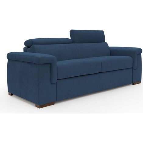 Giunone Schlafsofa mit 18 cm hoher Matratze und verstellbaren Kopfstützen aus wasserfestem Stoff T02 200 cm (mat.120x197) blau
