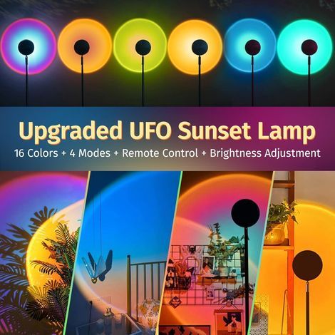 AIDUCHO Lampe Coucher de Soleil Sunset Lamp 16 Couleur Lampe de Projection avec Télécommande Sunset Aura Projecteur de Lumière de Coucher de Soleil à Rotation de 180 Degrés pour Photo/Selfie (1/4)