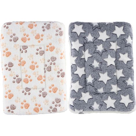 2 Piece Rabbit Rug, Warm Plush Guinea Pig Rug, 15.7 x 30 cm Plaid Rabbit, Plush Bed for Small Animals, Suitable for Kittens, Rabbits, Squirrels, Guinea Pigs, Hamsters (Cream White, Grey) (1/5)