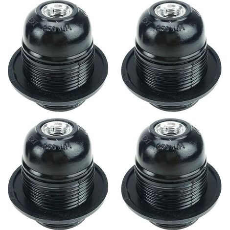 Black E27 Screw, E27 Bulb Holder, 4 Pieces E27 Socket, E27 Socket Light Bulb, Solid Light Bulb Socket, Black Adapter Socket, Lamp Sockets Decoration Cafe Kitchen Cafeteria Industry and DIY
