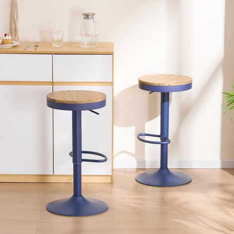 Barhocker 2er Set Holz höhenverstellbar schwenkbar mit Fußstütze Marineblau Vintage (1/5)