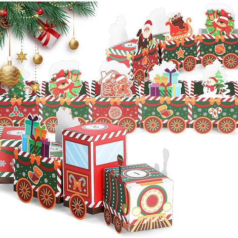 Calendario dell'Avvento a forma di treno da riempire, scatoline vuote per dolcetti natalizi, confezione festiva per dolci, piccoli giocattoli e regali personalizzati. (1/5)
