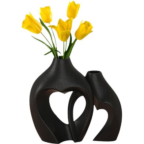 Herzförmige Keramikvasen, 2er-Set, moderne Wohndekoration für Wohnzimmer, Esszimmer, Büro, Geschenkidee für Hochzeiten, Geburtstage, Muttertag