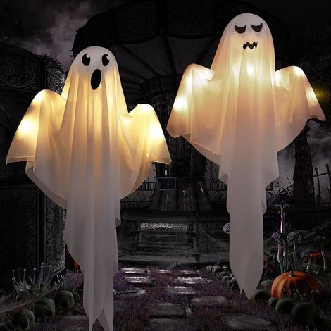 2 Pièces Fantome Halloween Decoration, 80cm Ghosts Hanging, Halloween Fantôme Suspendue Décoration, Accessoire De Décoration (1/5)