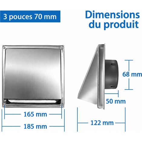 Grille d'aération murale ronde 3 pouces 70 mm en inox avec persiennes, grille anti-insectes et joint d'étanchéité 3 70mm 1 19 × 19 × 12 cm 557 g – Livraison gratuite