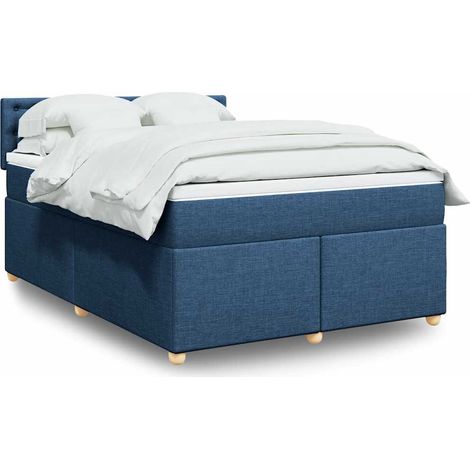 vidaXL Sommier à lattes de lit avec matelas Bleu 140x190 cm Tissu (1/5)