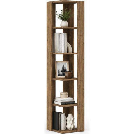 Libreria Angolare 5 Ripiani in Legno Rovere Scaffale Salvaspazio 34x34x161cm