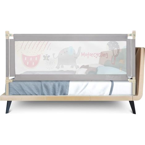GOPLUS Barrière de Sécurité Lit Pliable-174,5×25×72,5 CM- pour Bébé 0-3 Ans, Bords Arrondis&Maille Respirante,Gris+Motif éléphant (1/5)