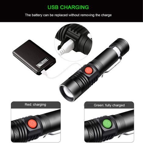 T6 LED-Taschenlampe, wiederaufladbar, Zoom, superhell, für Outdoor-Camping, Notfälle (1/5)