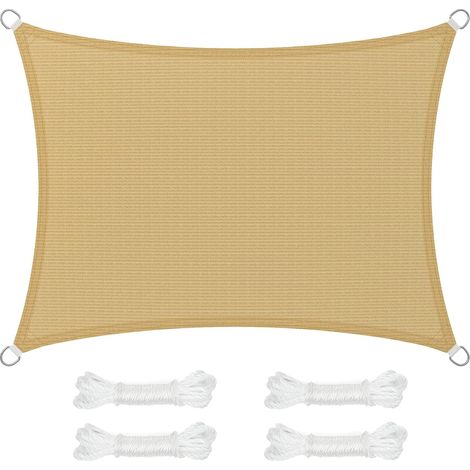Voile d'ombrage 2x2m en tissu PEHD, protection solaire, respirante et perméable à l'eau, pour terrasse, jardin, balcon, camping, forme rectangulaire concave, cordes de 2 m, jaune sable (1/5)