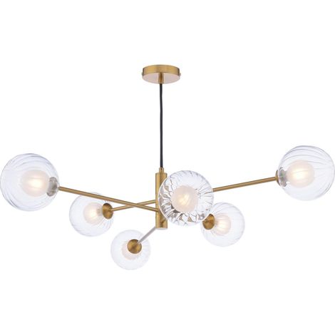 Dar Vignette Suspension Vignette à 6 lumières en laiton vieilli et verre clair/opale