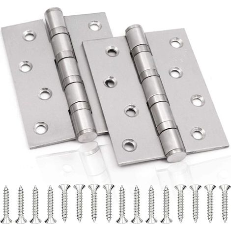 Charnières en acier inoxydable, lot de 2, charnières de porte pliantes, charnières en acier inoxydable de 3 mm d'épaisseur, adaptées aux portes intérieures pleines (argent). (1/5)