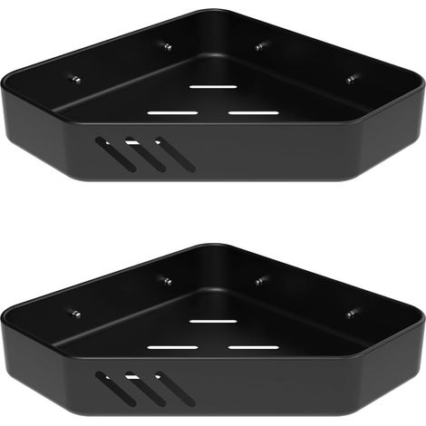 M34034B, Duschablage ohne Bohren, Eckablage für Shampoo und Duschgel, Wandmontage, 2-teilig, Schwarz
