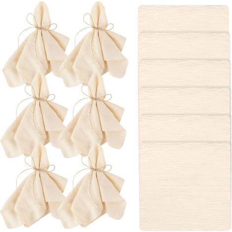 Lot de 12 serviettes de table en tissu de lin avec cordon de 10 m - Pour fêtes de famille, mariage, anniversaire - Beige - 42 x 42 cm (1/5)