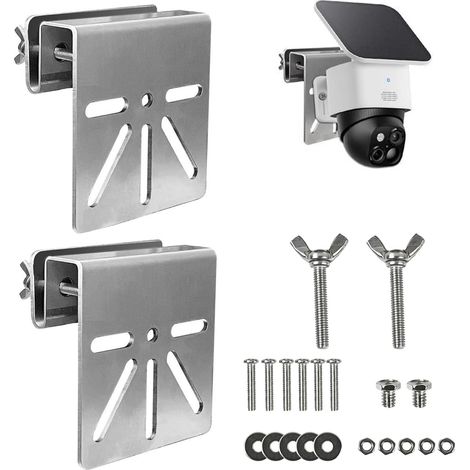 Support Gouttière Caméra Extérieur en Acier Inoxydable Anti-Rouille, Lot de 2 Fixation Universelle sans Perçage pour Caméra de Sécurité Solaire et Dôme PTZ, Maintien Stable avec Vis (1/5)