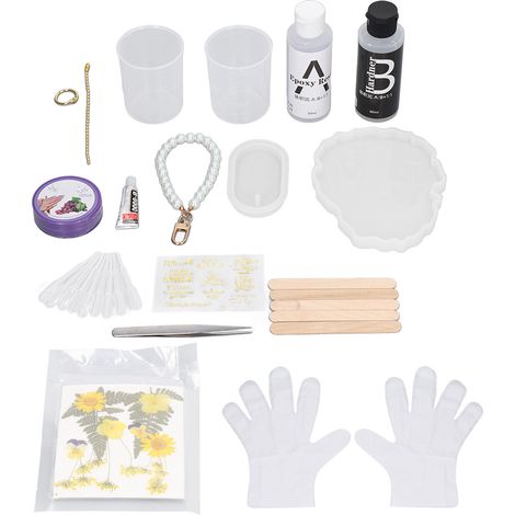 Kit de sous-verres en résine époxy à faire soi-même, kit de conservation de fleurs réutilisable en silicone, moule en résine avec autocollants de fleurs séchées jaunes