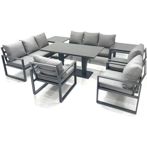 Fimous Garden Sofa Set Aluminium Furniture Rising Dining Tabe Set with 3 Chair 2 Side Tables Dark Grey (1/5)