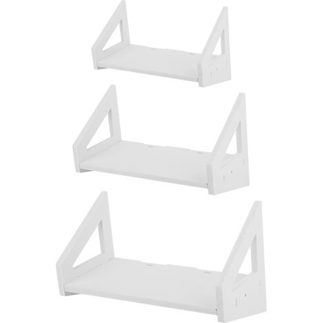 1 Ensemble de 3 étagères murales flottantes, bois plastique blanc, tailles S M L, pour livres cadres pots fleurs salon (1/5)