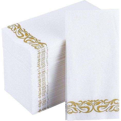 50 servilletas de papel, estampado dorado, efecto lino, absorbentes, para cocina, baño, boda (1/5)