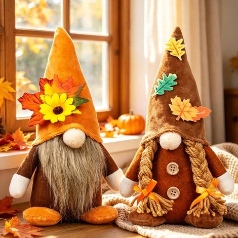 Herbstdeko Wichtel, 2 Stück Herbst Dekoration Wichtel Figuren, Herbst Deko Wichtel Puppen mit Sonnenblume, Herbstdeko Innen Wichtel Figuren Handgefertigt für Thanksgiving und Herbst Dekoration (1/5)