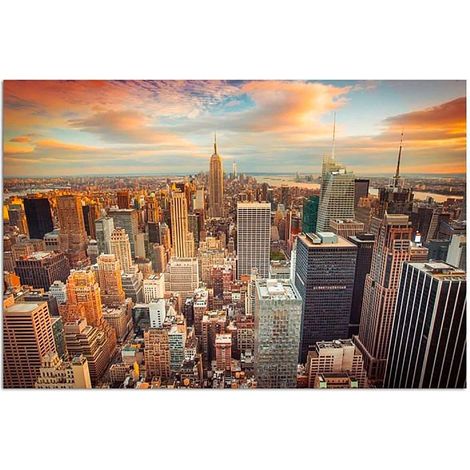 Tableau bois coucher de soleil sur new york, - 70 x 50 cm (1/3)