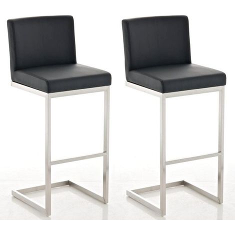 Set di 2 sgabelli da bar dal design moderno, supporto in acciaio inox, seduta in PVC nero 100004384