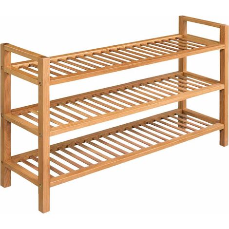 Schuhregal mit 3 Etagen 100x27x60 cm Massivholz Eiche