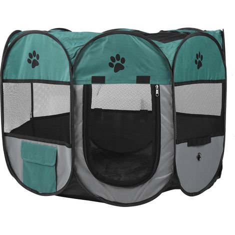 Parc à jeux portable pour animaux de compagnie, tente pliante, maison pour chien et chat, parc extérieur, salle de jeux pour animaux de compagnie XBD82 Vert Gris sans jouets pour bouilloire S (1/5)