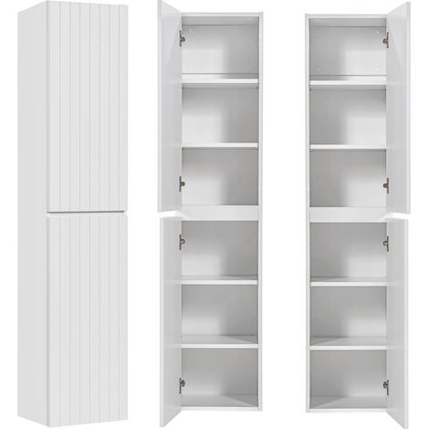 Badmöbel Hochschrank IRAKLIO-56 in weiß matt mit 2 Türen, B/H/T: ca. 35/160/33 cm (1/5)