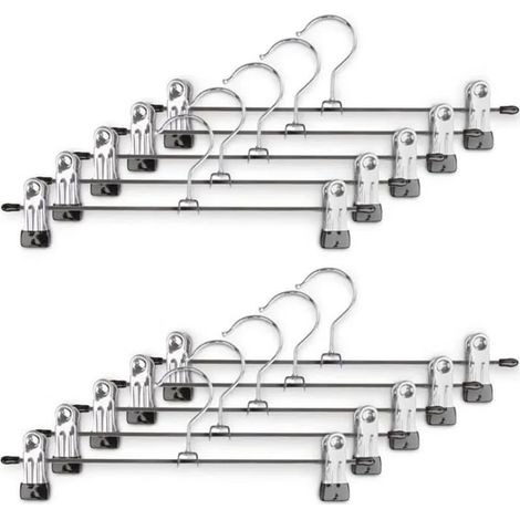 Cintre Antidérapant - Métal Caoutchouc - Avec 2 Pinces Réglables - Pour Pantalons Jupes Serviettes - Lot de 10 (1/5)