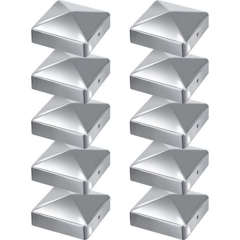 10 pcs Capuchon de poteau Chapeau de poteau forme pyramide 100x100mm Argent (1/4)