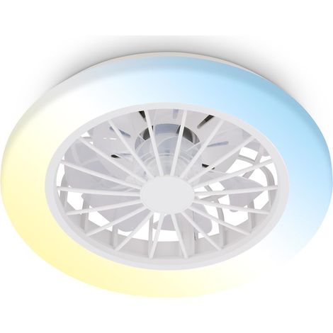 Plafonnier ventilateur de plafond LED avec éclairage, télécommande, moteur DC silencieux à 5 vitesses, CCT et intensité réglable, plafonnier LED ventilateur, salon, 38 cm, blanc (1/5)