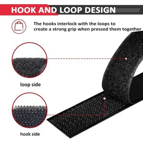 Ruban Velcro Auto-Adhésif 3M Extra Fort, Adhésif Double Face avec Velcro 20mm de Large Adhésif Adhésif Bande Velcro et Bande à Crochet (Noir) (1/3)