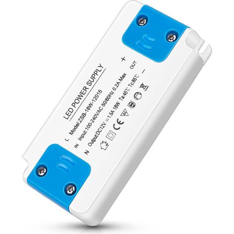 Transformateur LED Entrée 220-240V, Sortie DC 12V 1.5A 18W, convertisseur 220V 12V, Ampoule LED Driver Convertisseur Conducteur Alimentation de Tension Constante, pour G4, MR11 GU4, MR16 GU5.3 (1/5)